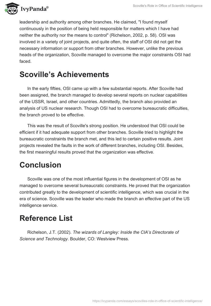 Scoville's Role in Office of Scientific Intelligence. Page 2