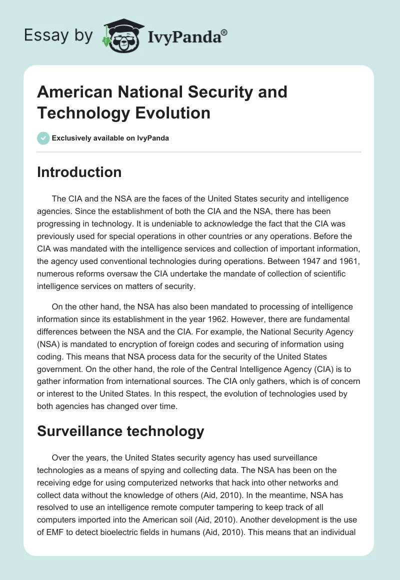 American National Security and Technology Evolution. Page 1