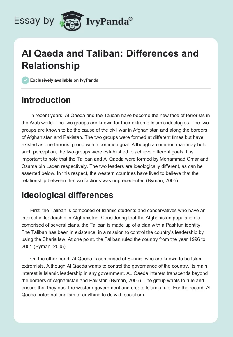 Al Qaeda and Taliban: Differences and Relationship. Page 1