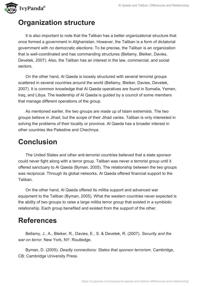 Al Qaeda and Taliban: Differences and Relationship. Page 2
