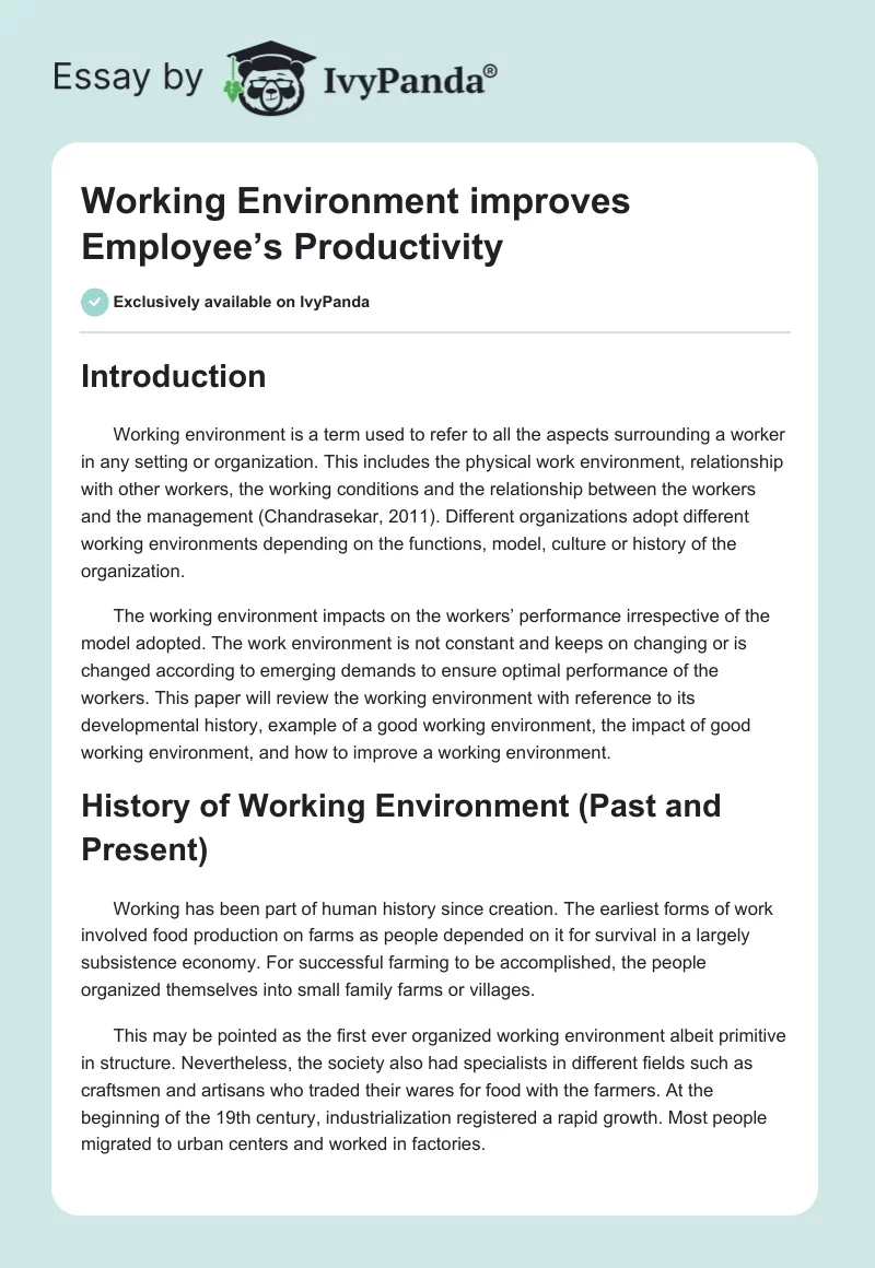 Working Environment Improves Employee’s Productivity. Page 1