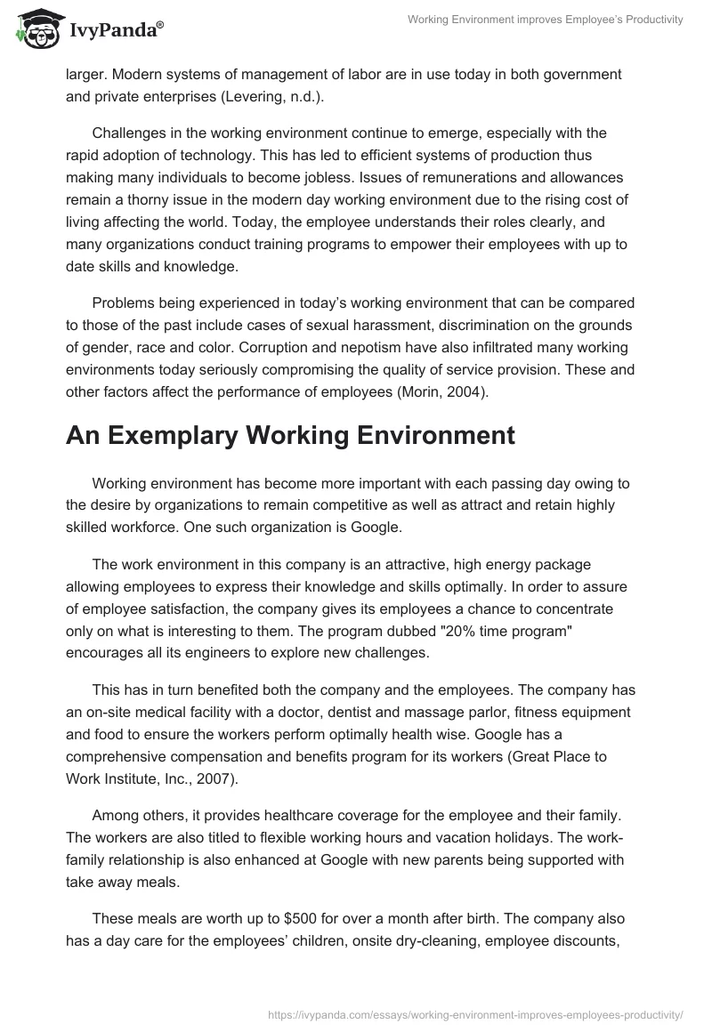 Working Environment Improves Employee’s Productivity. Page 3