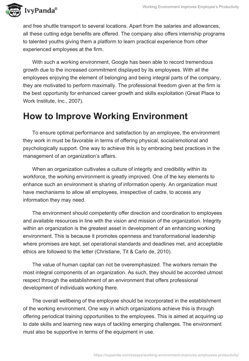 Working Environment Improves Employee’s Productivity. Page 4