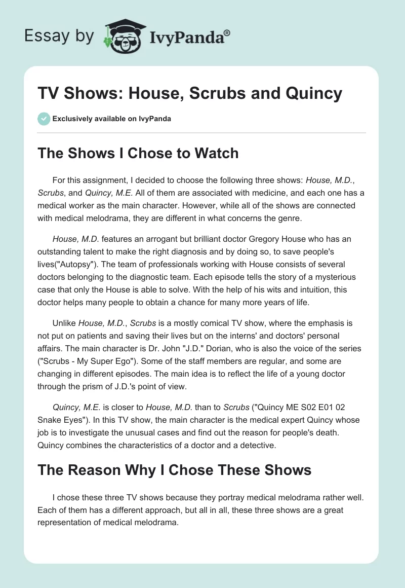 TV Shows: House, Scrubs and Quincy. Page 1