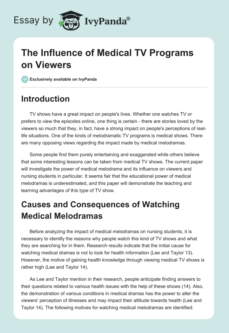 The Influence of Medical TV Programs on Viewers. Page 1