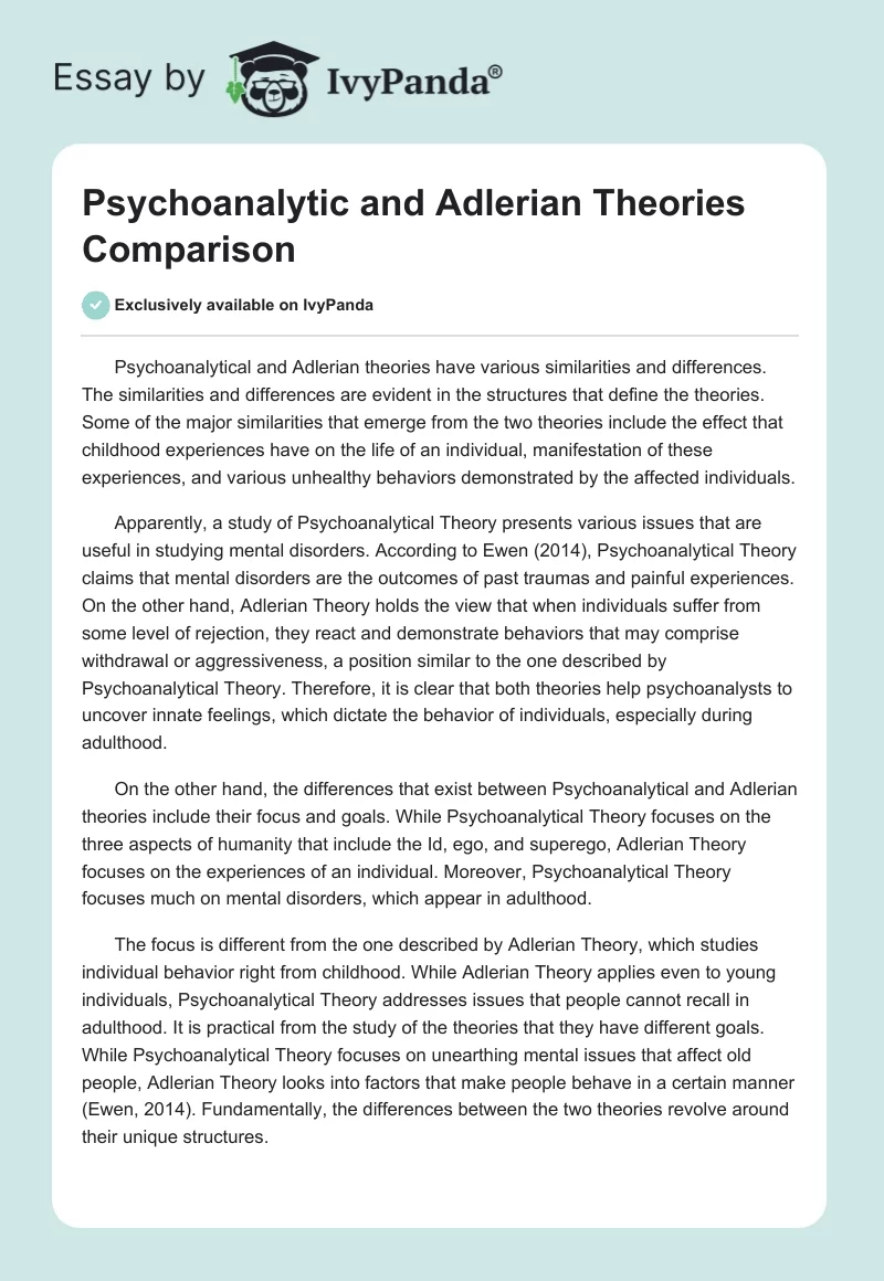 Psychoanalytic and Adlerian Theories Comparison. Page 1