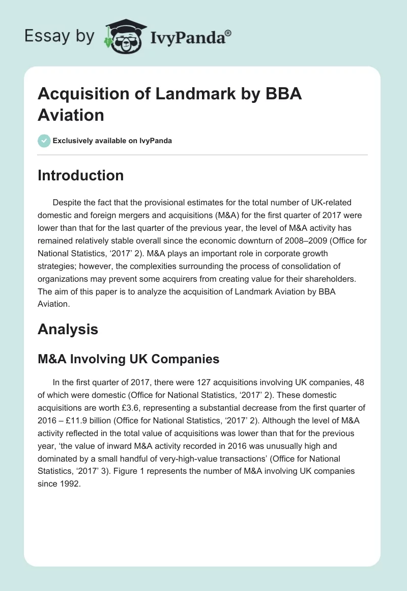 Acquisition of Landmark by BBA Aviation. Page 1