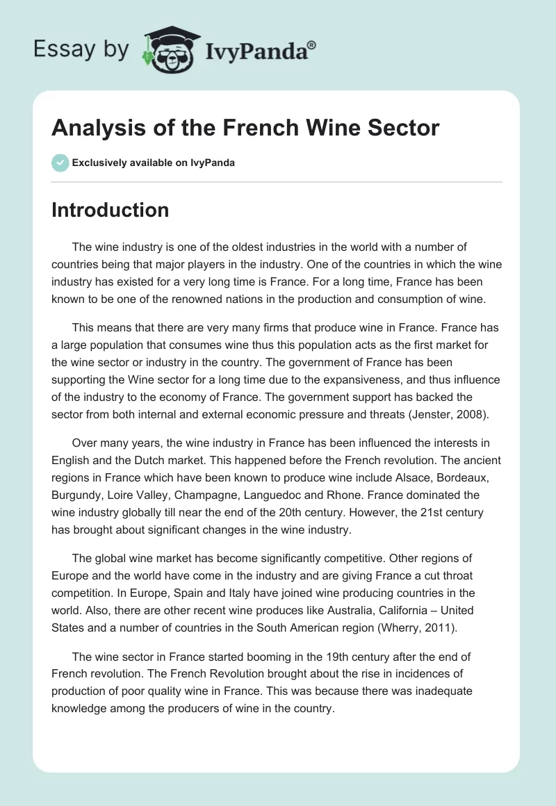Analysis of the French Wine Sector. Page 1