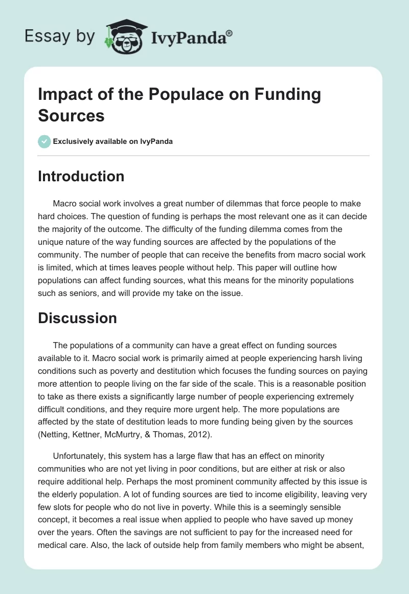 Impact of the Populace on Funding Sources. Page 1