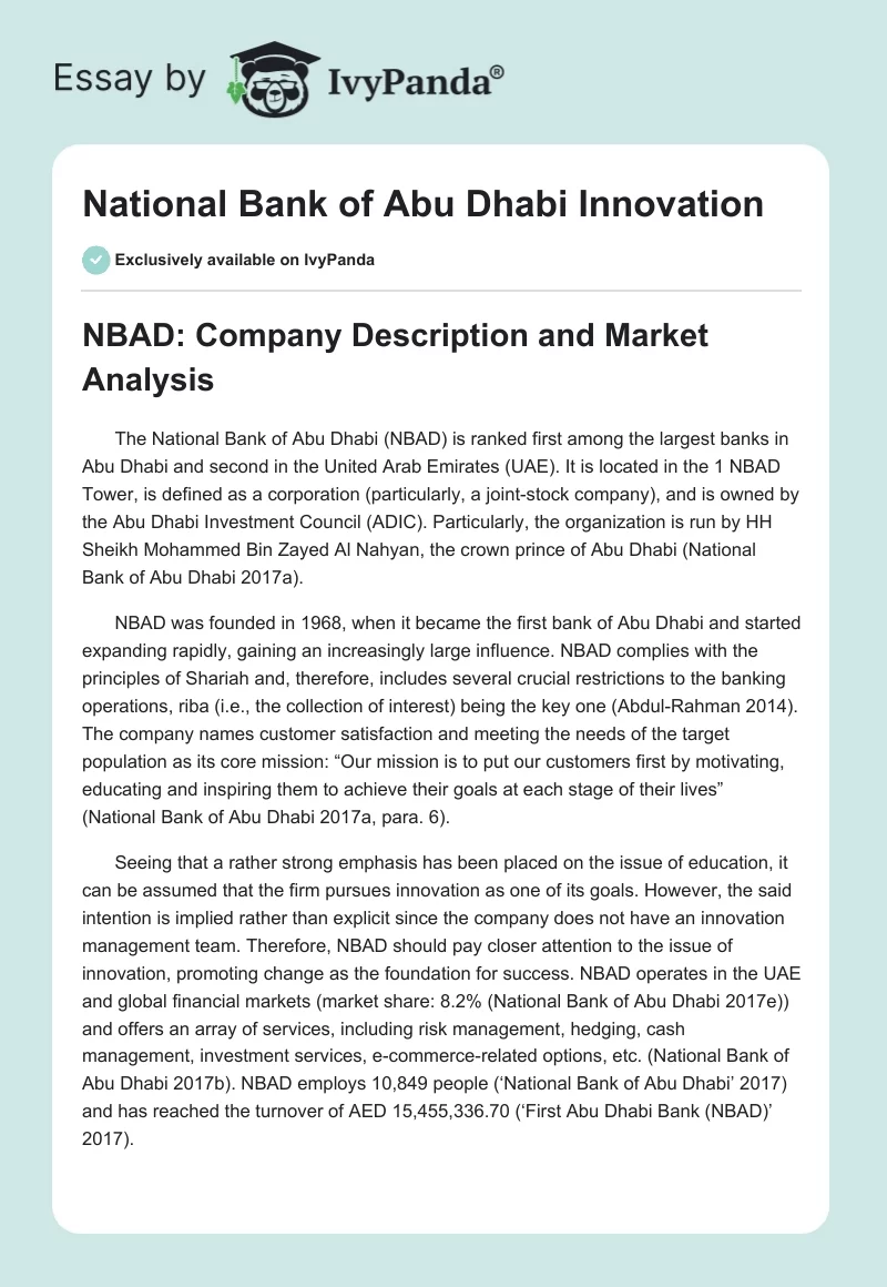 National Bank of Abu Dhabi Innovation. Page 1