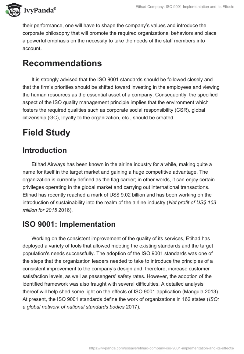 Etihad Company: ISO 9001 Implementation and Its Effects. Page 4