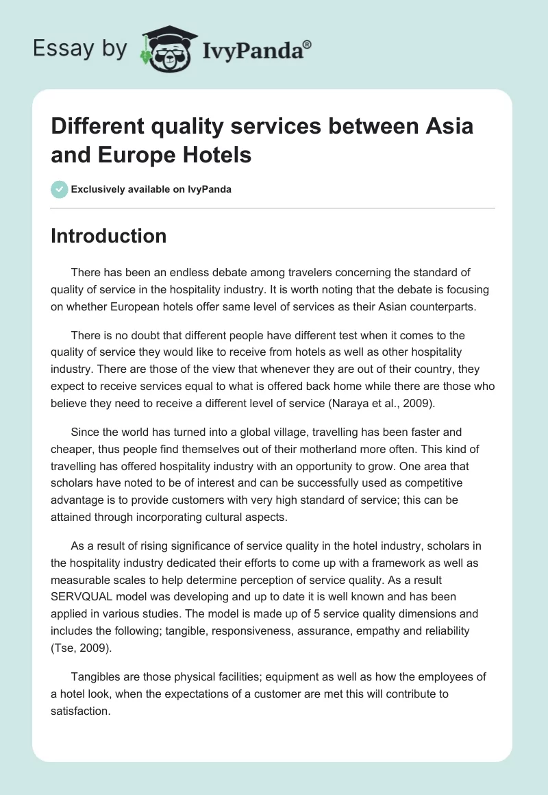 Different quality services between Asia and Europe Hotels. Page 1