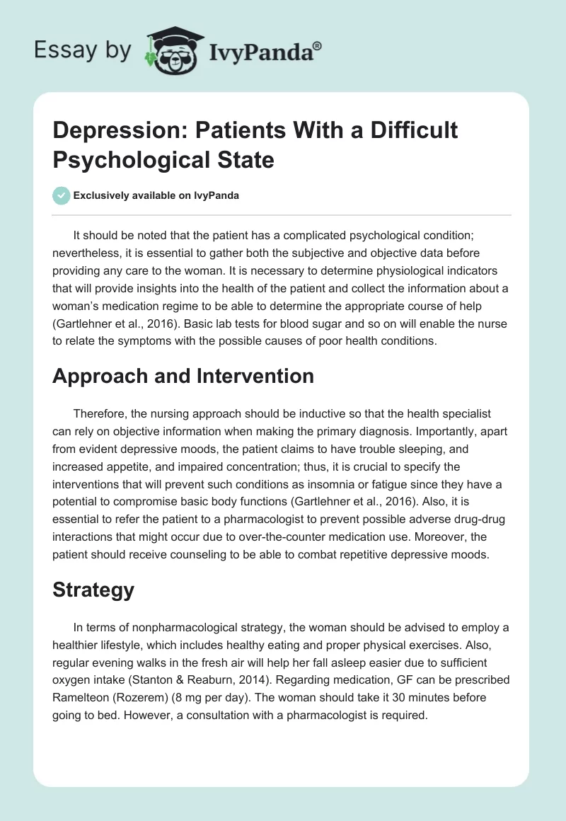 Depression: Patients With a Difficult Psychological State. Page 1
