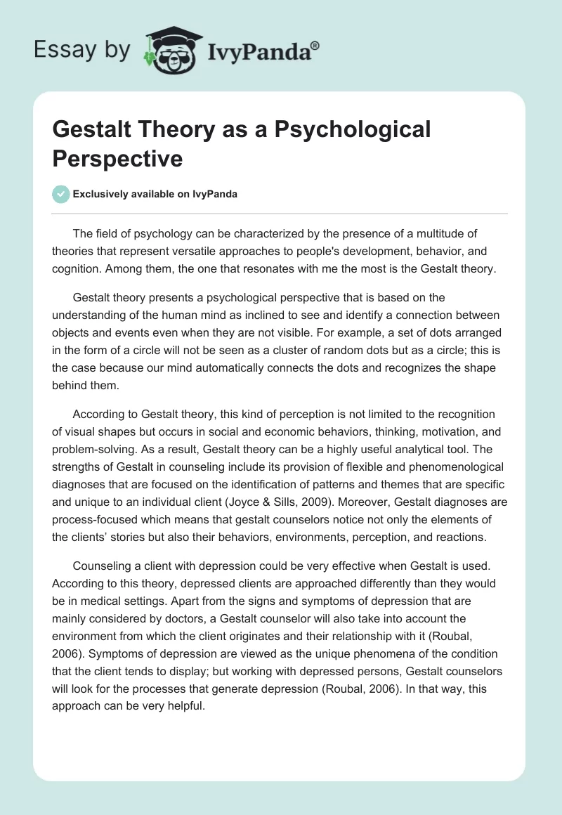 Gestalt Theory as a Psychological Perspective. Page 1