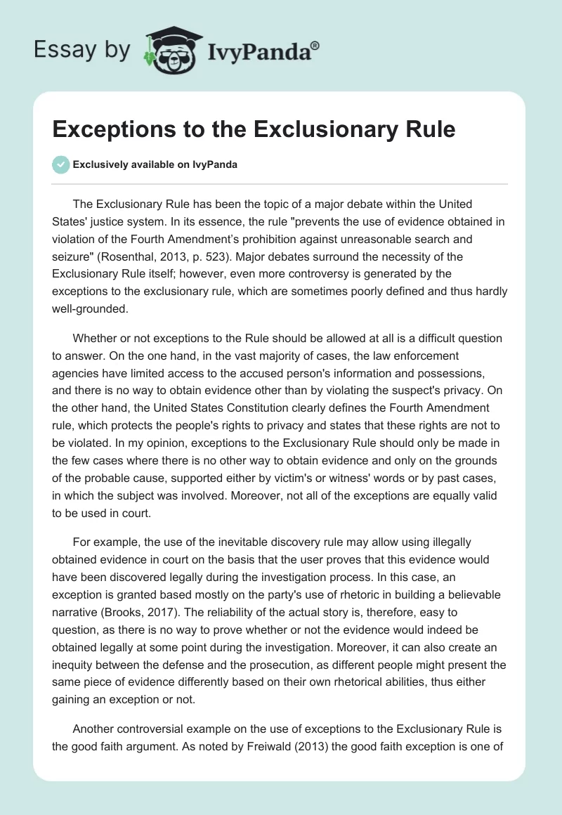 Exceptions to the Exclusionary Rule. Page 1