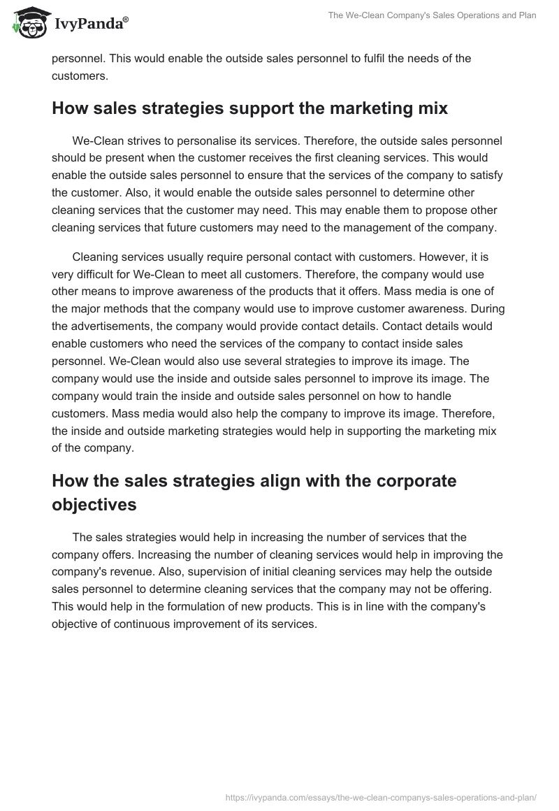 The We-Clean Company's Sales Operations and Plan. Page 2