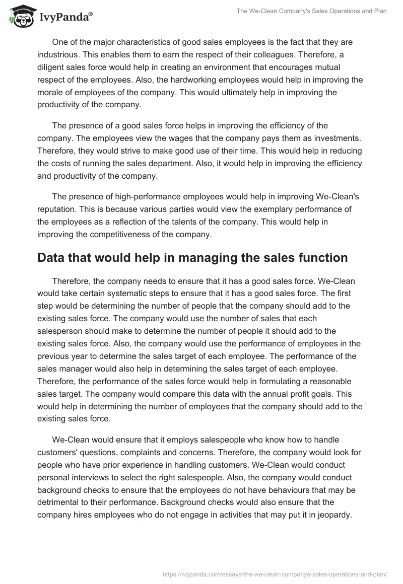The We-Clean Company's Sales Operations and Plan. Page 4
