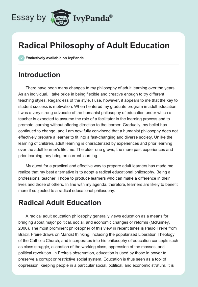 Radical Philosophy of Adult Education. Page 1