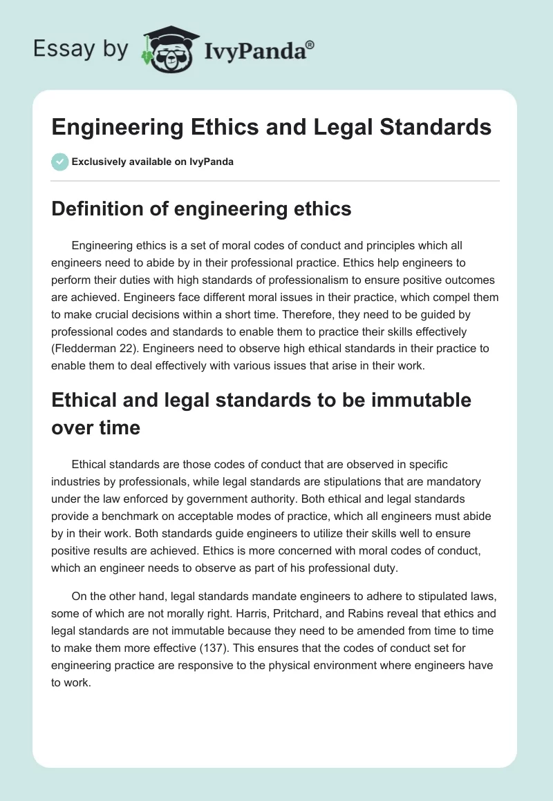 Engineering Ethics and Legal Standards. Page 1