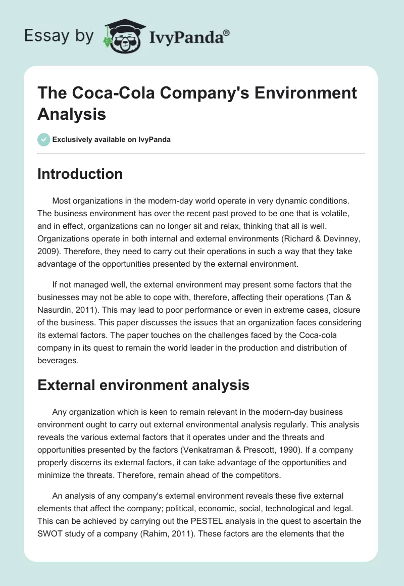 The Coca-Cola Company's Environment Analysis. Page 1