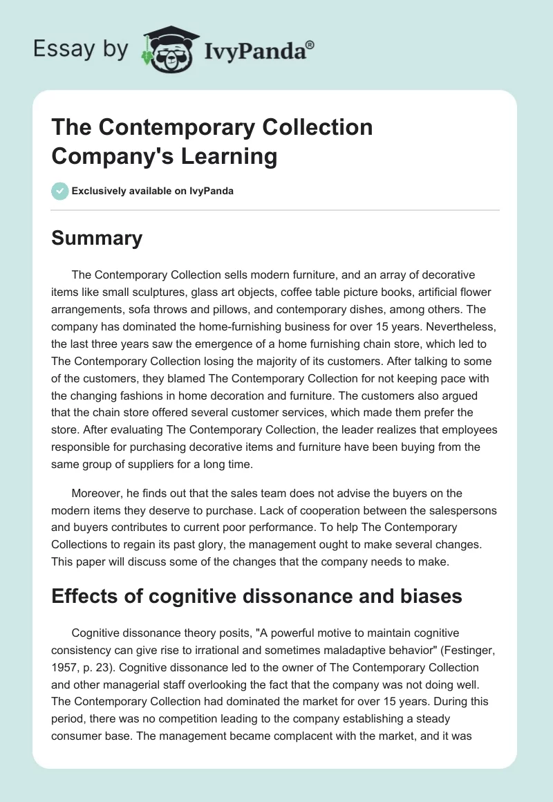 The Contemporary Collection Company's Learning. Page 1