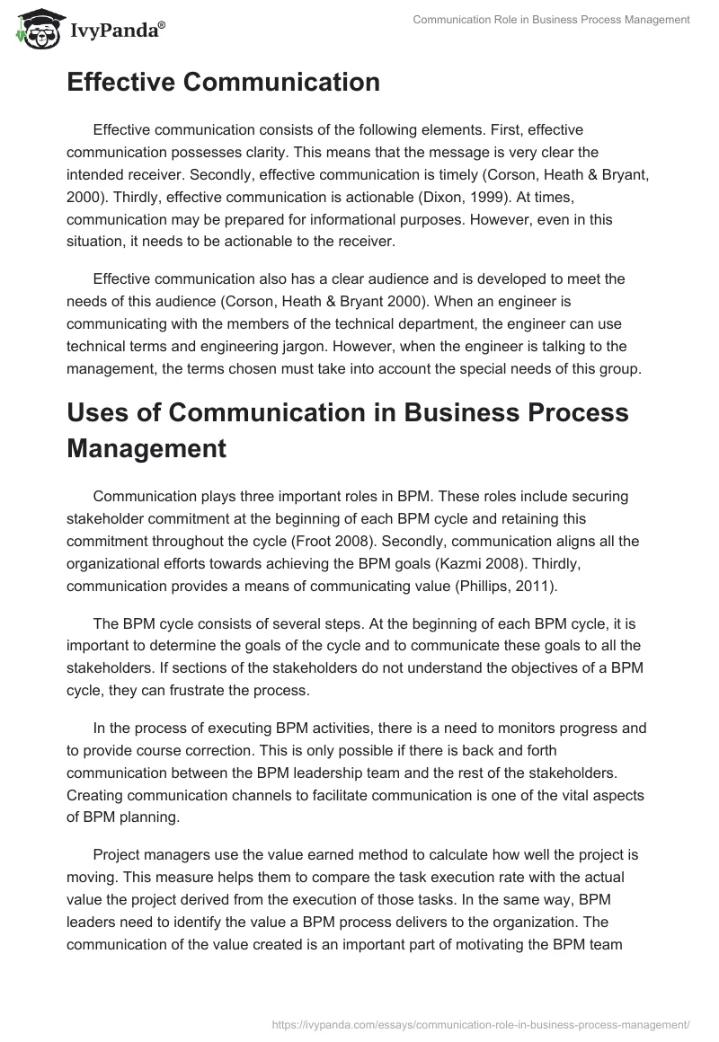 Communication Role in Business Process Management. Page 3