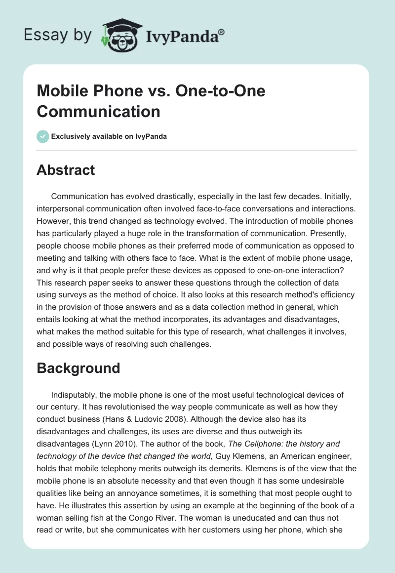 Mobile Phone vs. One-to-One Communication. Page 1