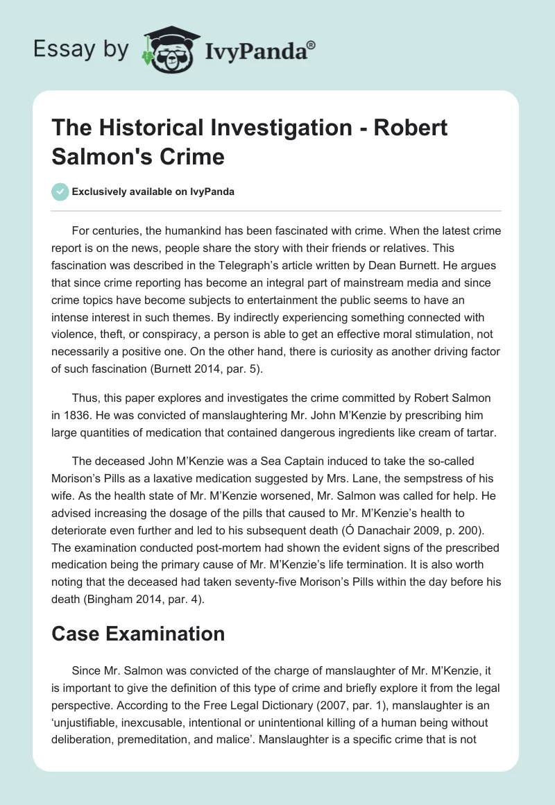 The Historical Investigation - Robert Salmon's Crime. Page 1