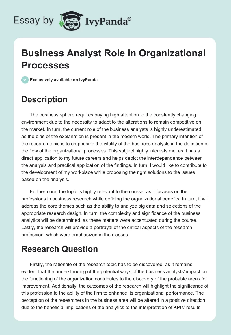 Business Analyst Role in Organizational Processes. Page 1