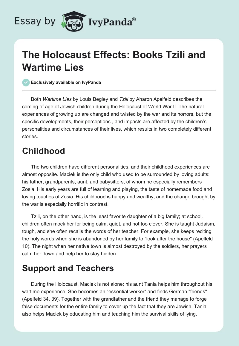 The Holocaust Effects: Books "Tzili" and "Wartime Lies". Page 1