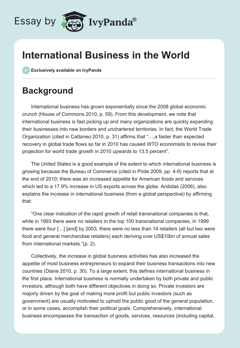 International Business in the World. Page 1