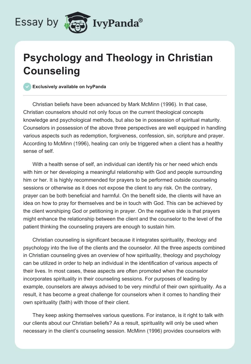 Psychology and Theology in Christian Counseling. Page 1