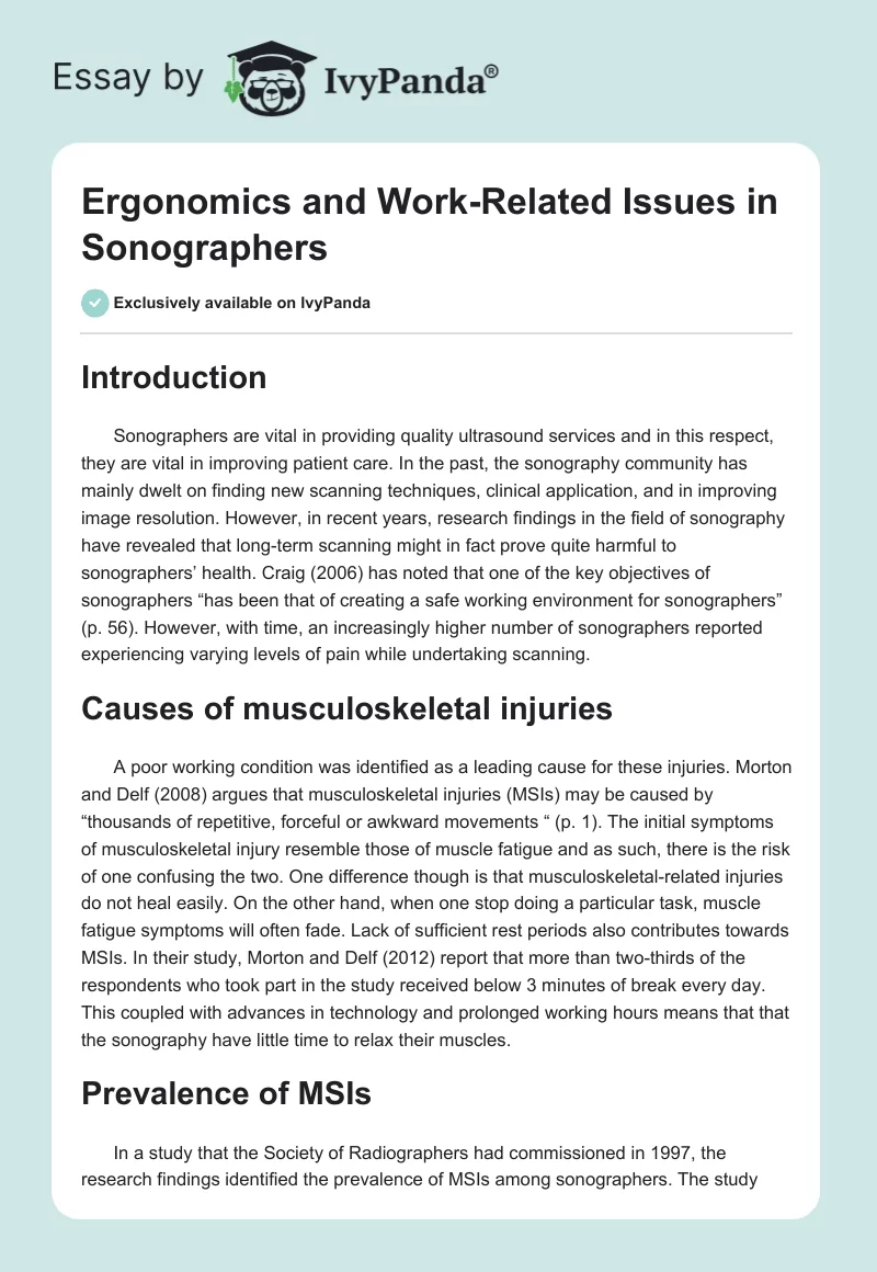 Ergonomics and Work-Related Issues in Sonographers. Page 1