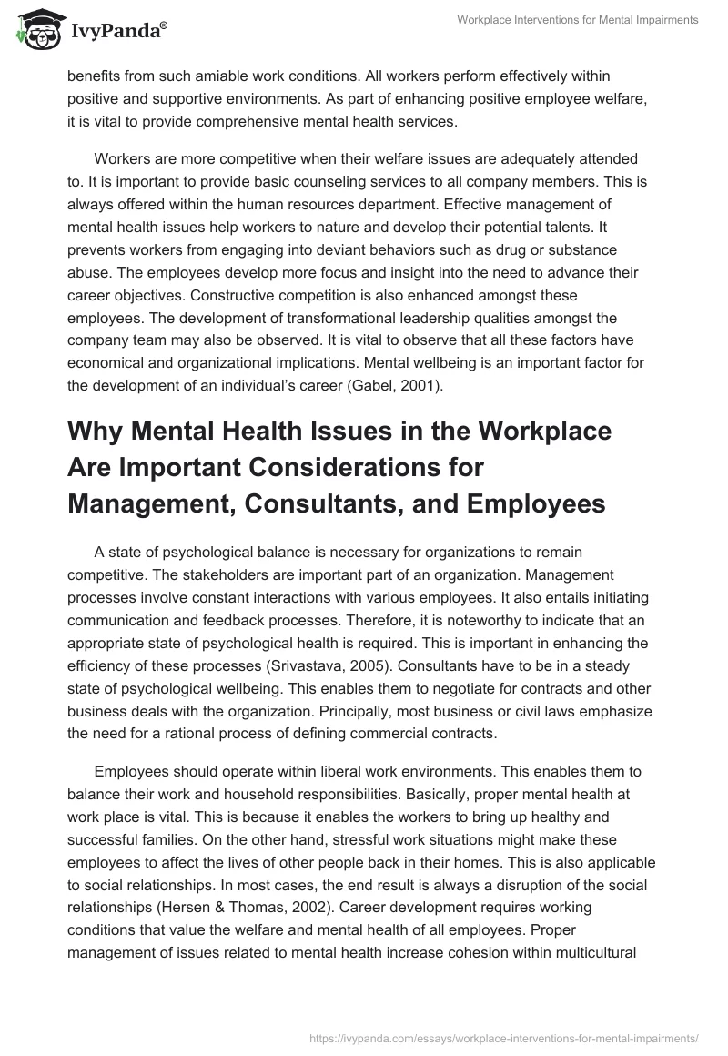 Workplace Interventions for Mental Impairments. Page 2