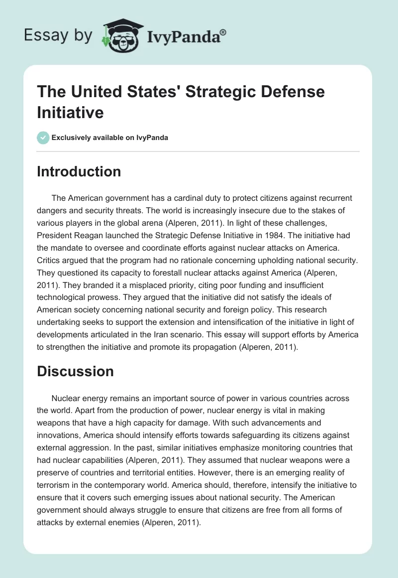 The United States' Strategic Defense Initiative. Page 1