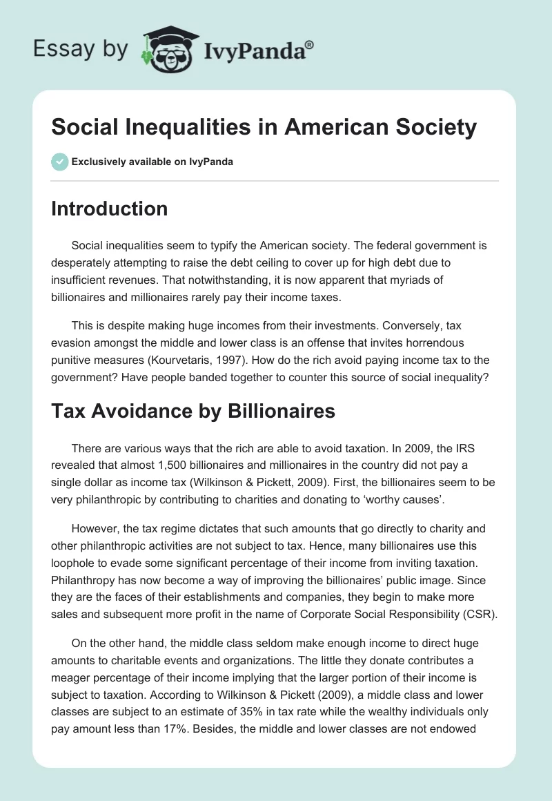 Social Inequalities in American Society. Page 1