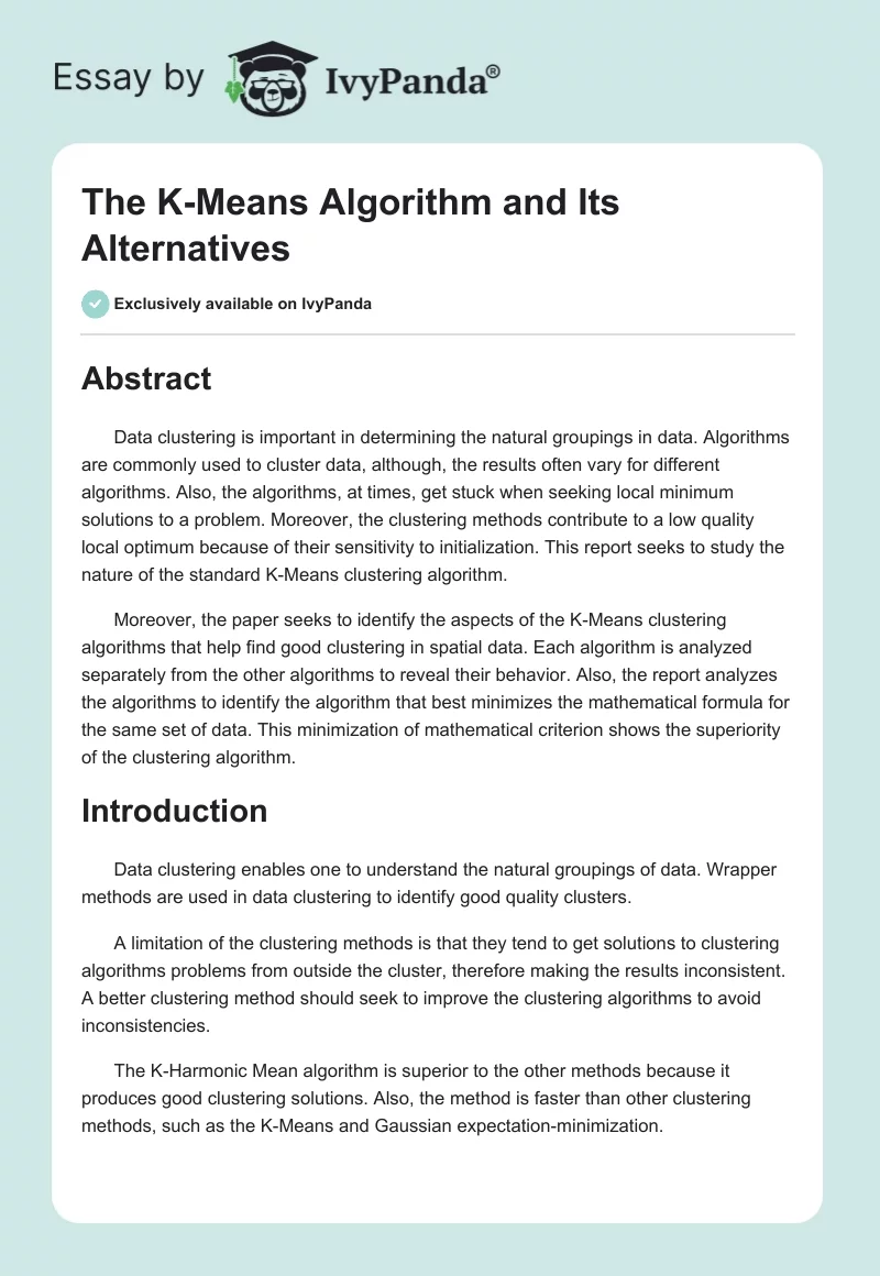 The K-Means Algorithm and Its Alternatives. Page 1