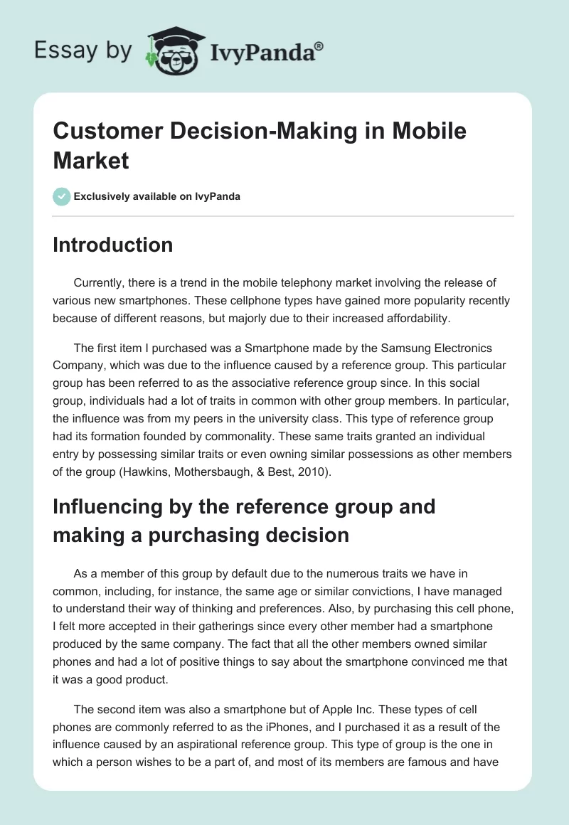 Customer Decision-Making in Mobile Market. Page 1