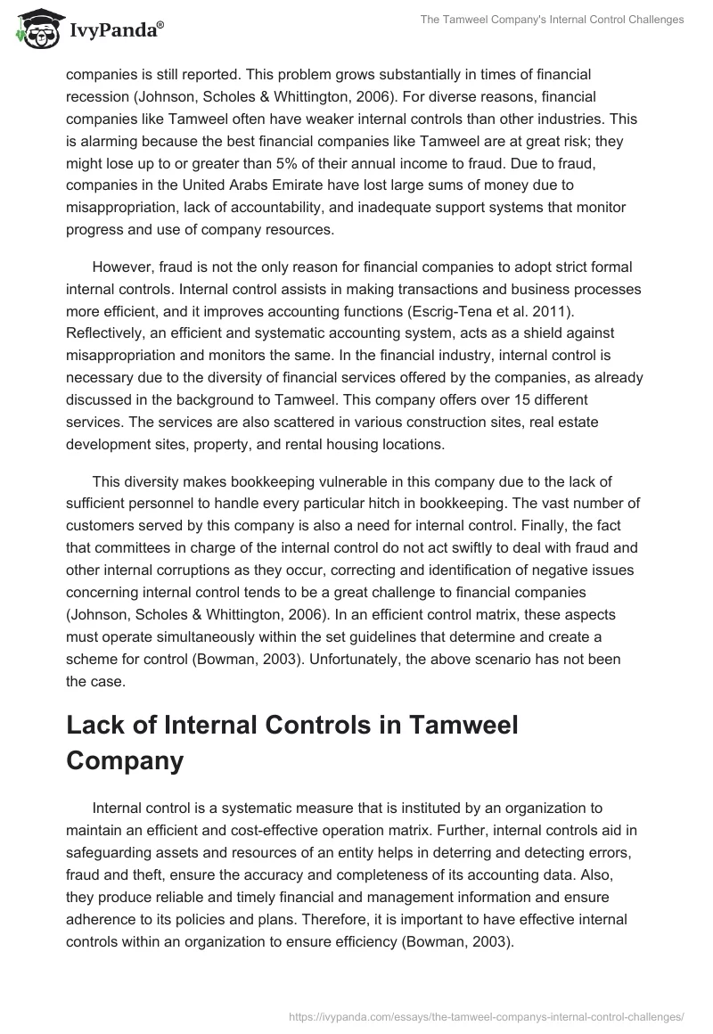 The Tamweel Company's Internal Control Challenges. Page 2