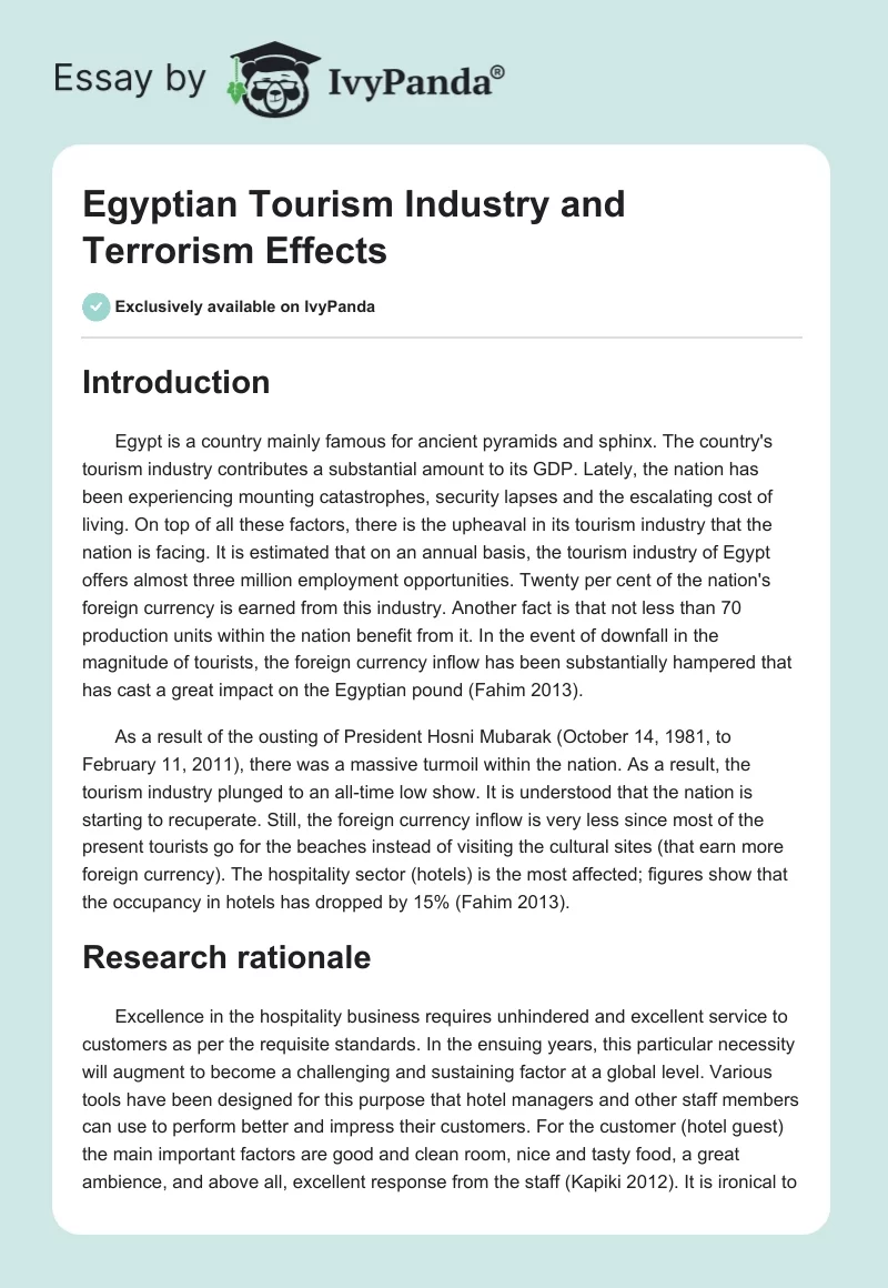Egyptian Tourism Industry and Terrorism Effects. Page 1