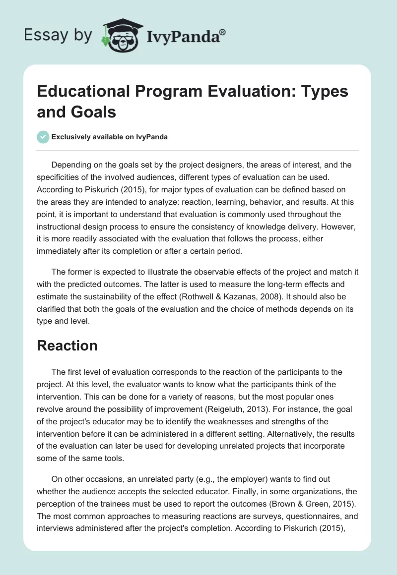 Educational Program Evaluation: Types and Goals. Page 1