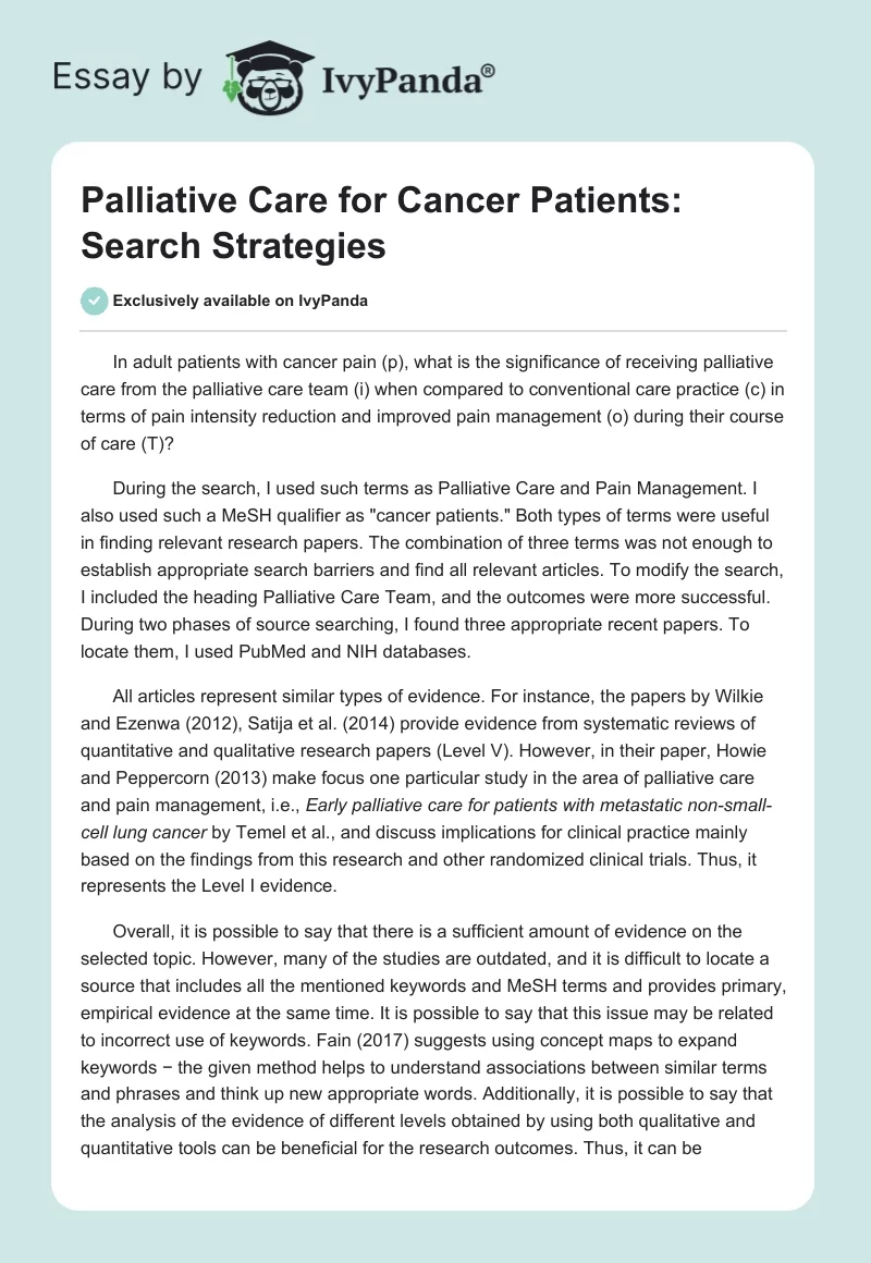 Palliative Care for Cancer Patients: Search Strategies. Page 1