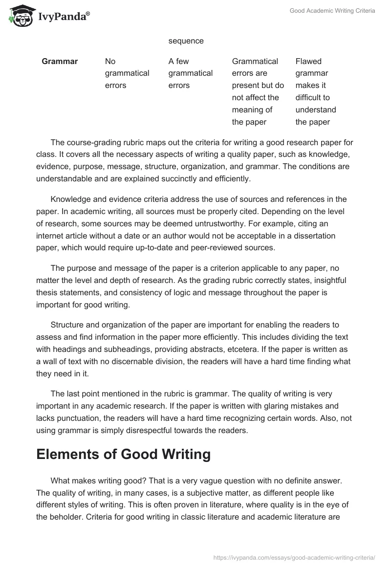 Good Academic Writing Criteria. Page 2