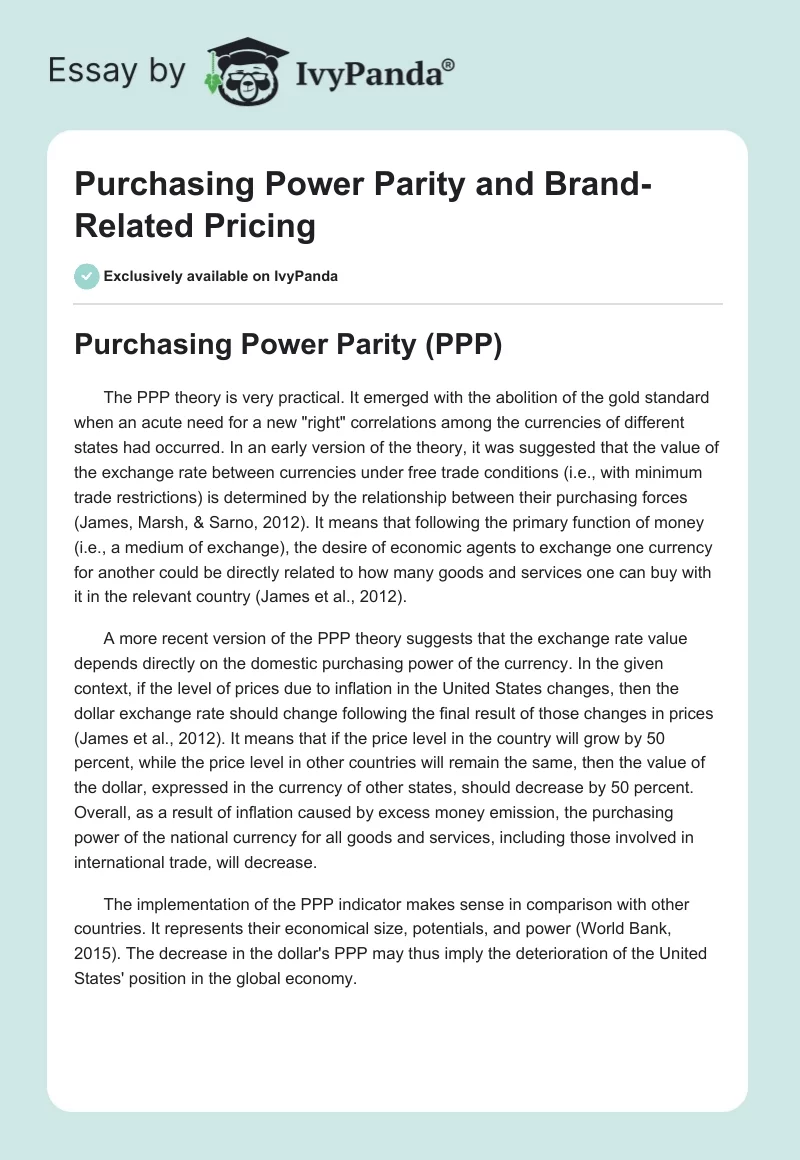 Purchasing Power Parity and Brand-Related Pricing. Page 1