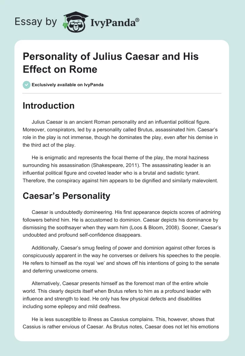 Personality of Julius Caesar and His Effect on Rome. Page 1