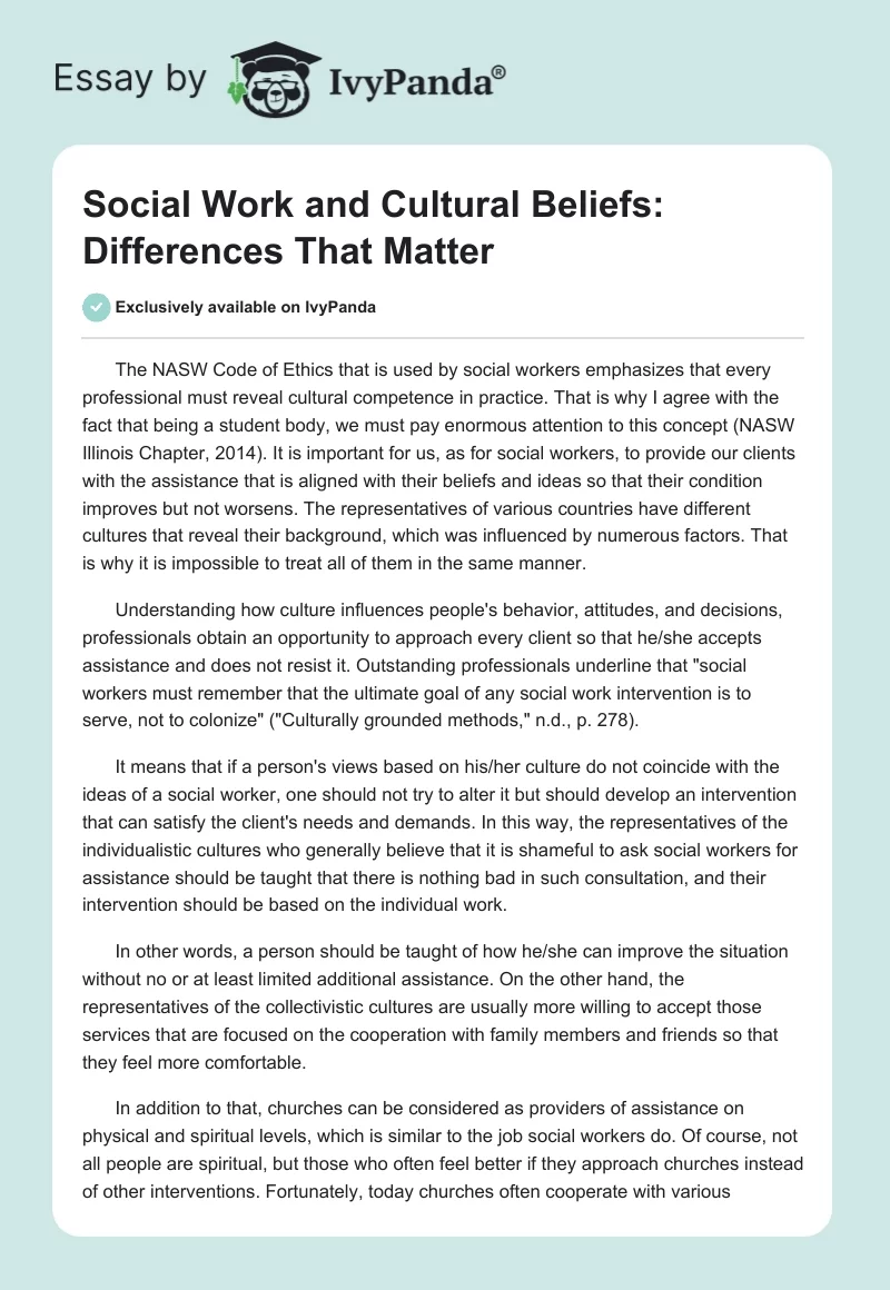 Social Work and Cultural Beliefs: Differences That Matter. Page 1