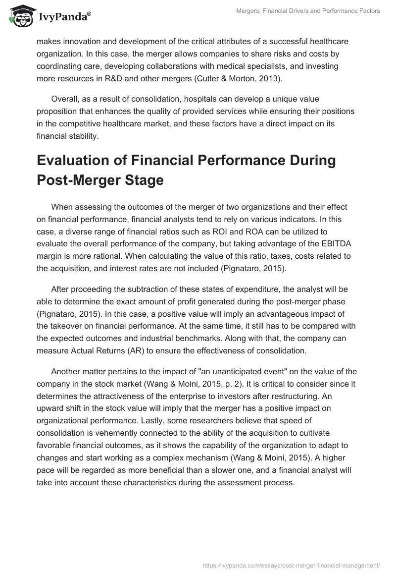 Mergers: Financial Drivers and Performance Factors. Page 2
