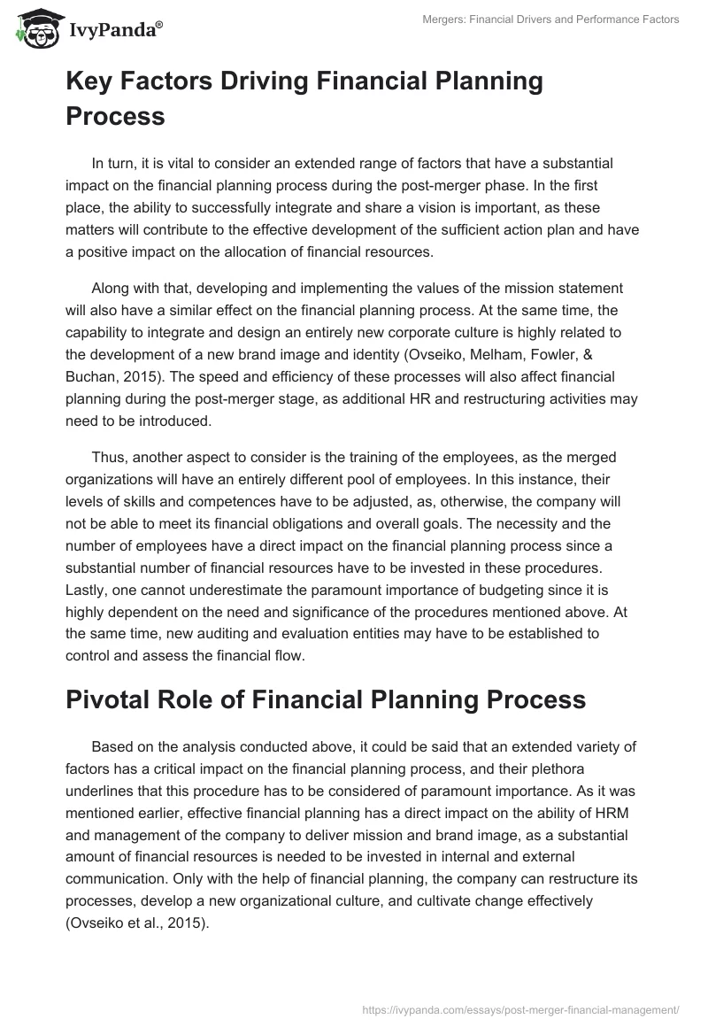 Mergers: Financial Drivers and Performance Factors. Page 3