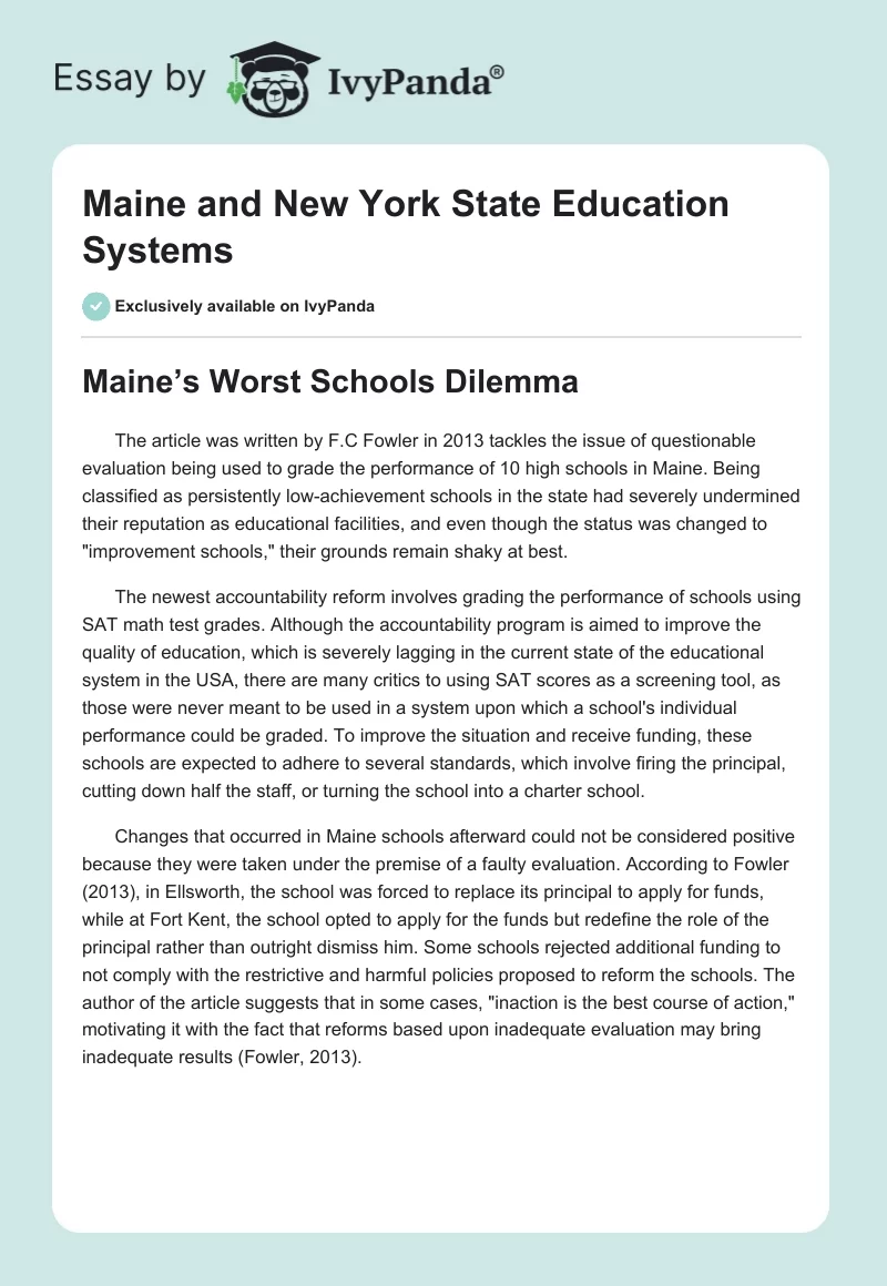 Maine and New York State Education Systems. Page 1