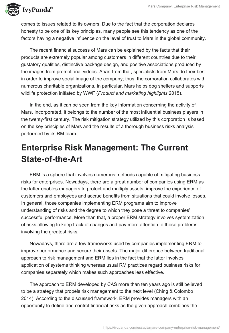 Mars Company: Enterprise Risk Management. Page 5
